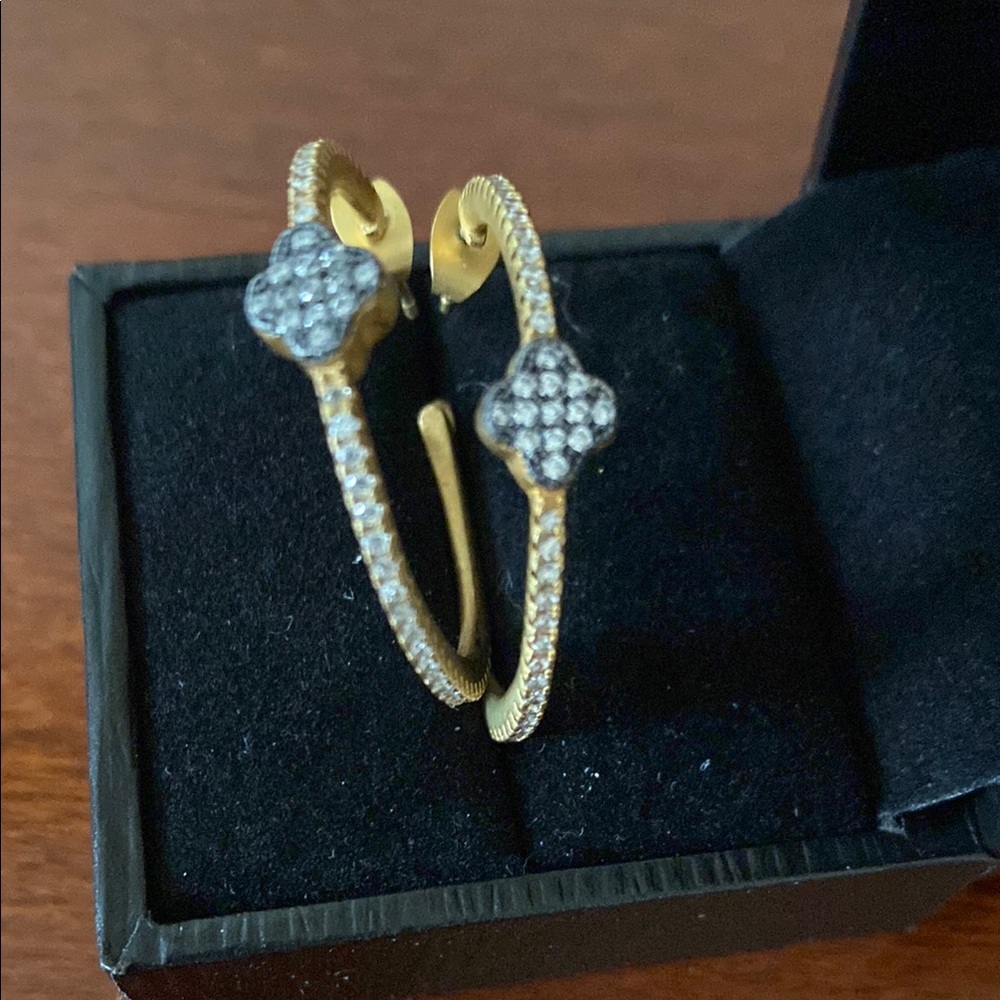 Frieda Rothman hoop earrings. Silver with gold rhodium